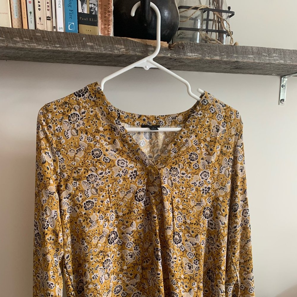 Ann Taylor Yellow Floral Long-Sleeve Blouse